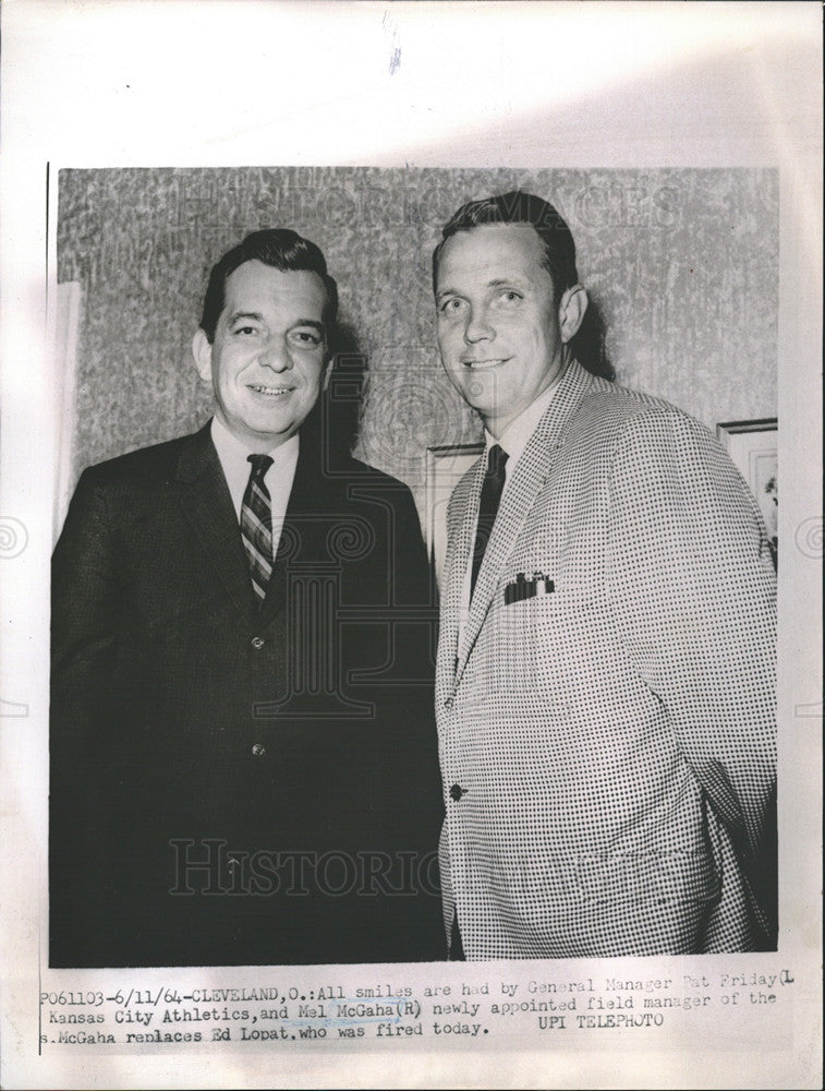 1964 Press Photo Kansas City Athletics Managers Pat Friday And Mel McGaha - Historic Images