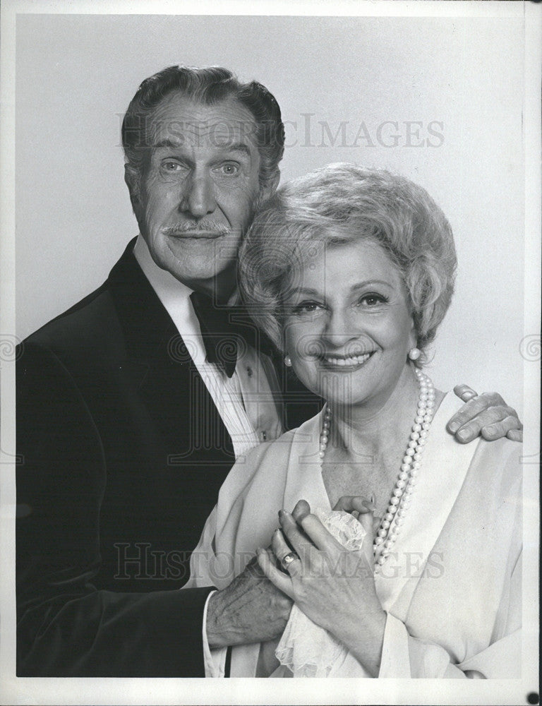 1979 Press Photo Vincent Price &amp; Coral Browne &quot;Time Express&quot; - Historic Images