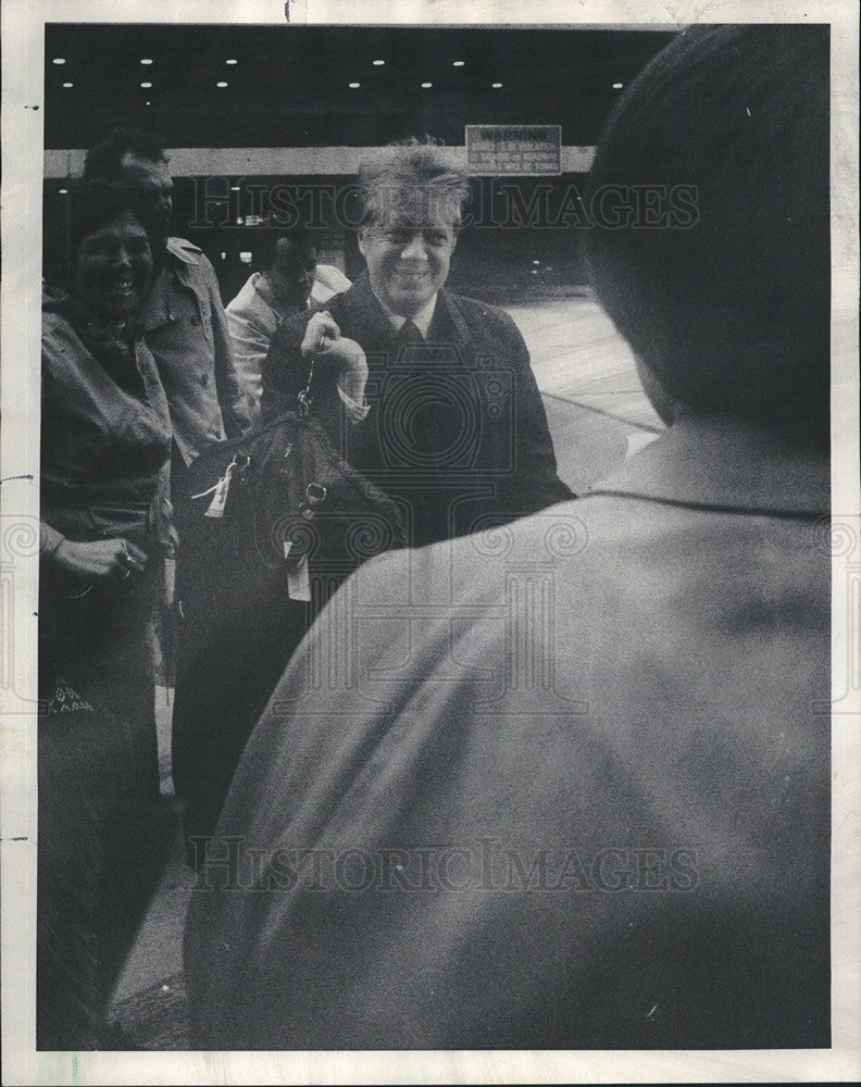 1976 Press Photo Pres candidate Jimmy Carter atO&#39;Hare Hilton in Chicago - Historic Images