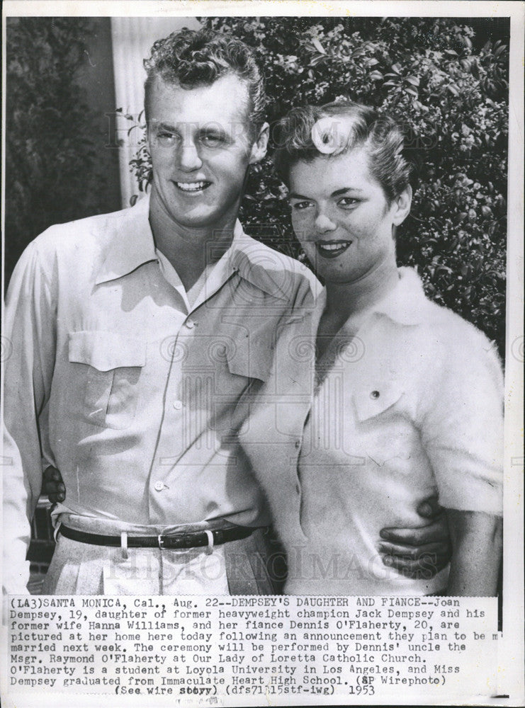 Jack Dempsey, Daughter Joan Dempsey Marries Dennis O'Flaherty 1953 Vintage  Press Photo Print - Historic Images