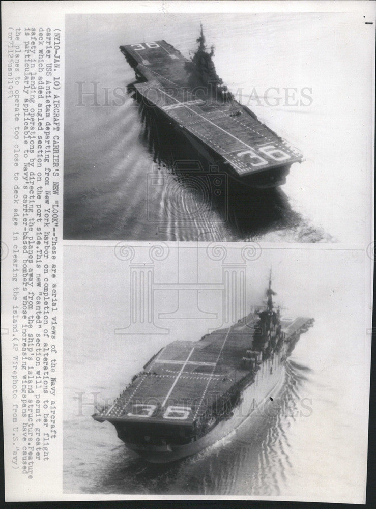 1953 Press Photo Carrier USS Antietam departs NY Harbor - Historic Images