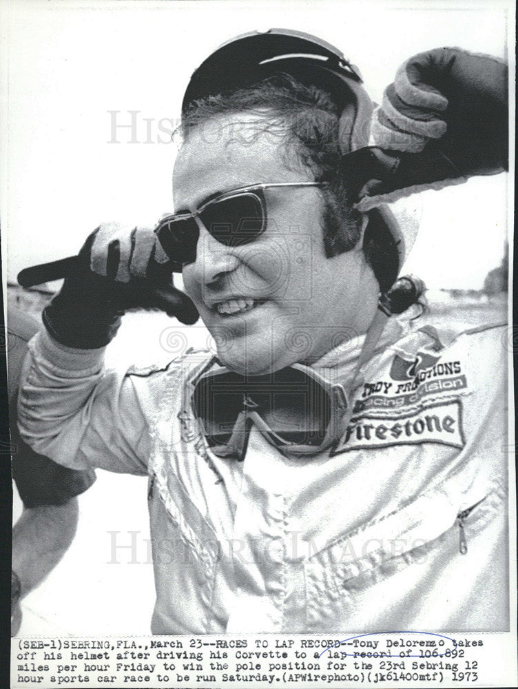 1973 Press Photo Tony Delorenzo Sebring Sports Race Car Driver - Historic Images