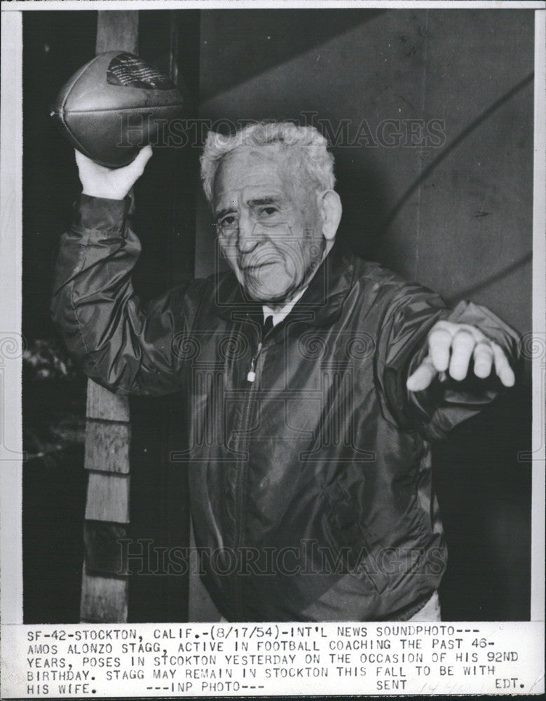 1954 Press Photo Amos Alonzo Stagg football coach - Historic Images