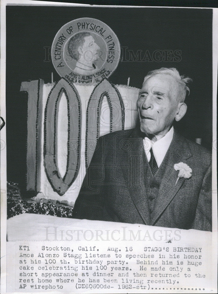 19662 Press Photo Amos Alonzo Stagg 100th birthday party - Historic Images
