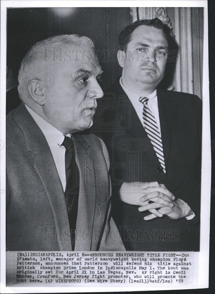 1959 Press Photo Cus D&#39;Amato Floyd Patterson Heavyweight Boxing Champion Manager - Historic Images