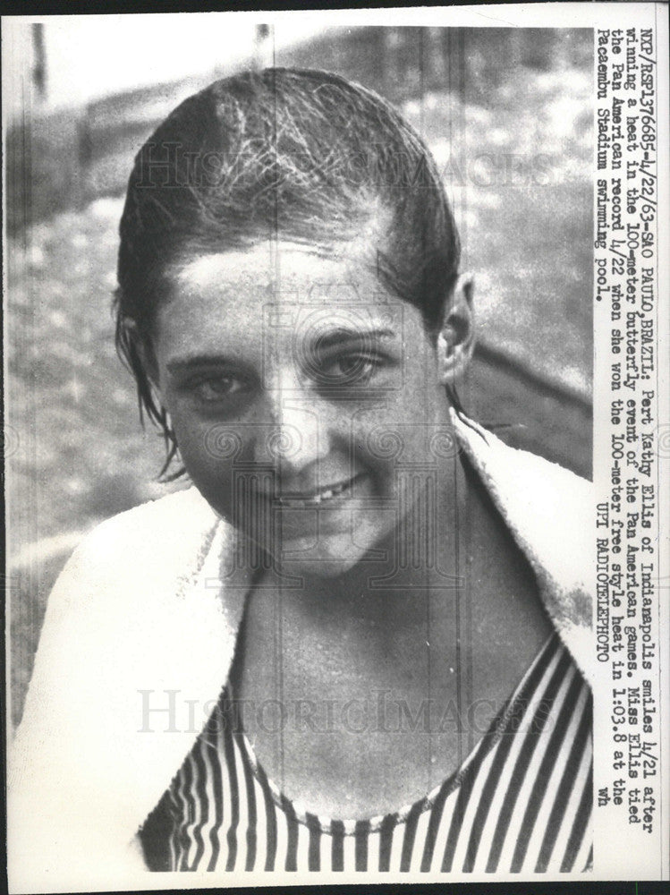 1963 Press Photo Swimmer Pert Kathy Ellis Pan American Games 100-Meter Butterfly - Historic Images