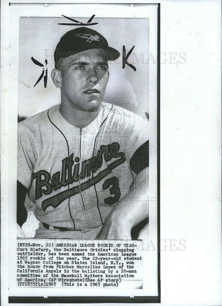 1965 Press Photo American League Rookie of Year Curt blefary of Balt Orioles - Historic Images