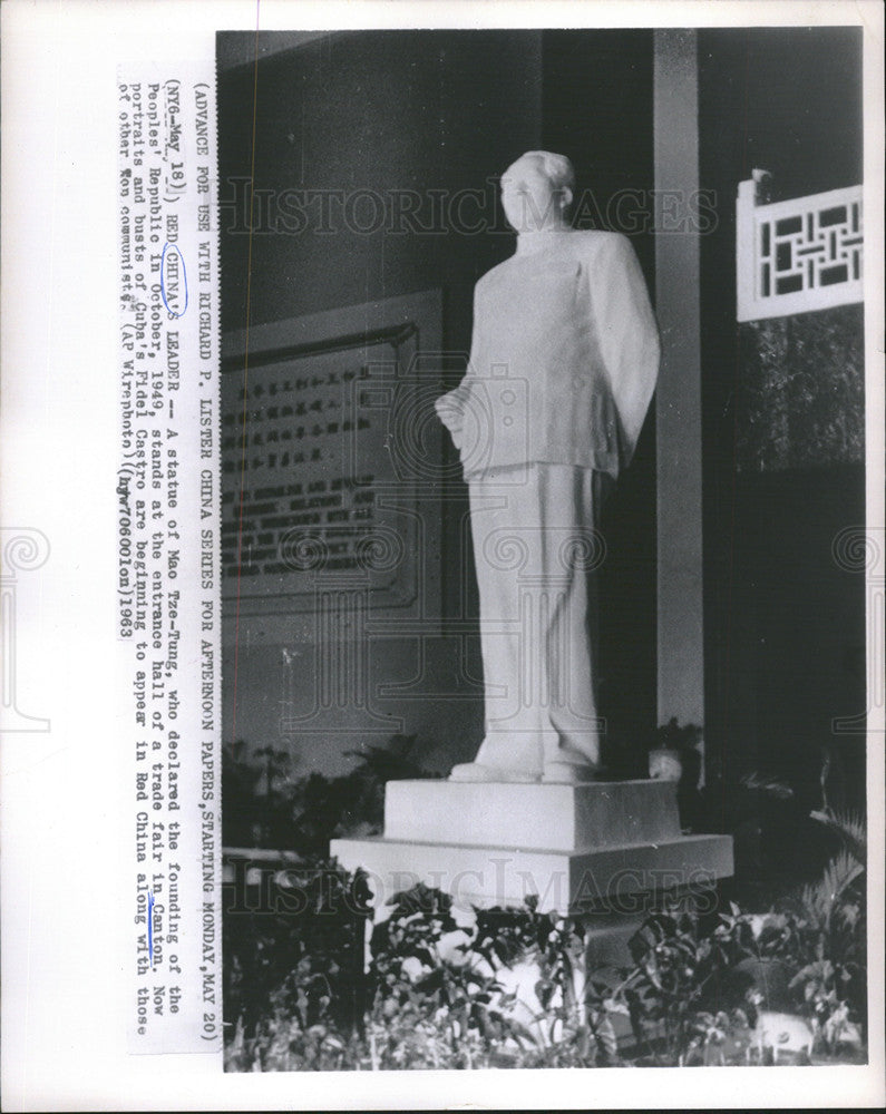 1963 Press Photo Statue Of Mao Tze-tung People&#39;s Republic  Canton - Historic Images