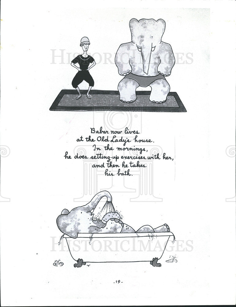 1984 Press Photo &quot;50 Years of Babar&quot; - Babar bathes like a proper gentleman - Historic Images