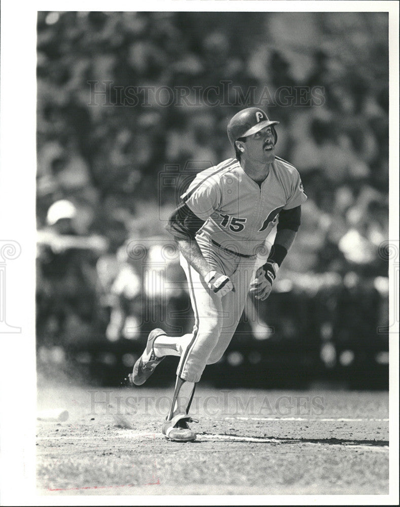 1985 Press Photo Rick Schu Philadelphia Phillies Running - Historic Images