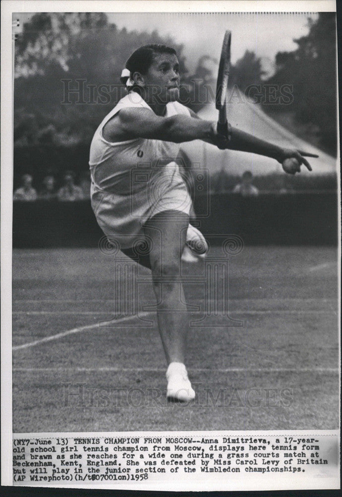 1958 Press Photo Tennis Champion Anna Dimitrieva Moscow - Historic Images