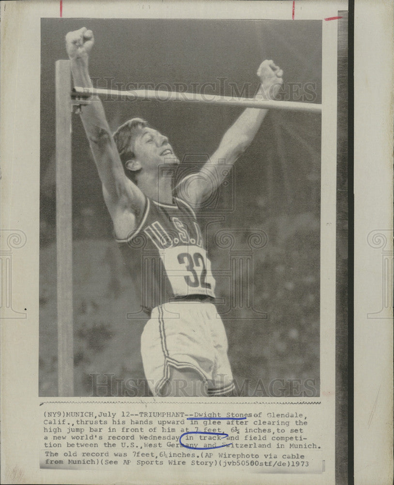 1973 Press Photo Dwight Stons of Glendale Calif high jumper record 7&#39;6 and 3/4 &quot; - Historic Images