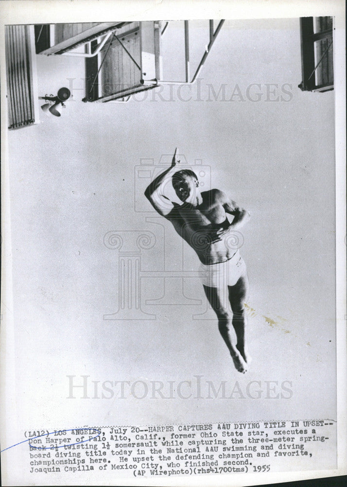 1955 Press Photo Don Harper Natl AAu 3 meter spring board champ - Historic Images