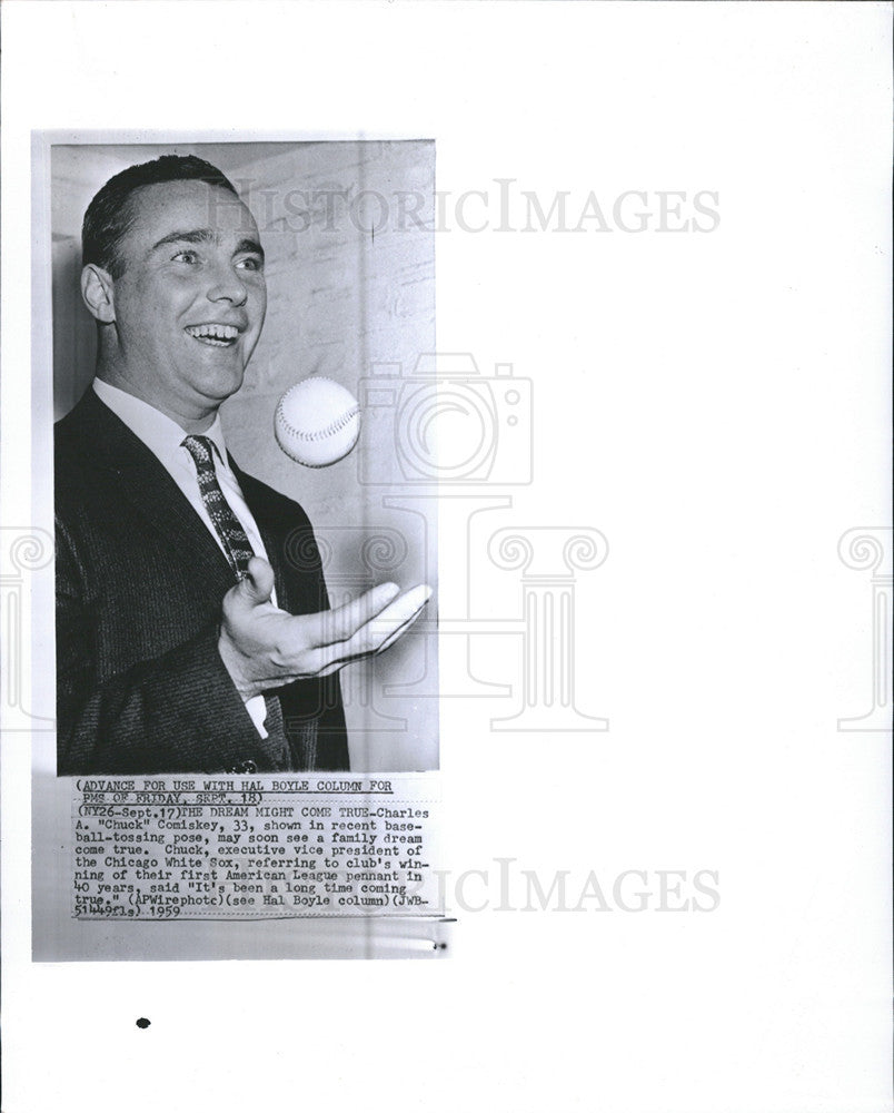 1959 Press Photo Charles Comiskey, Executive Vice President of Chicago White Sox - Historic Images