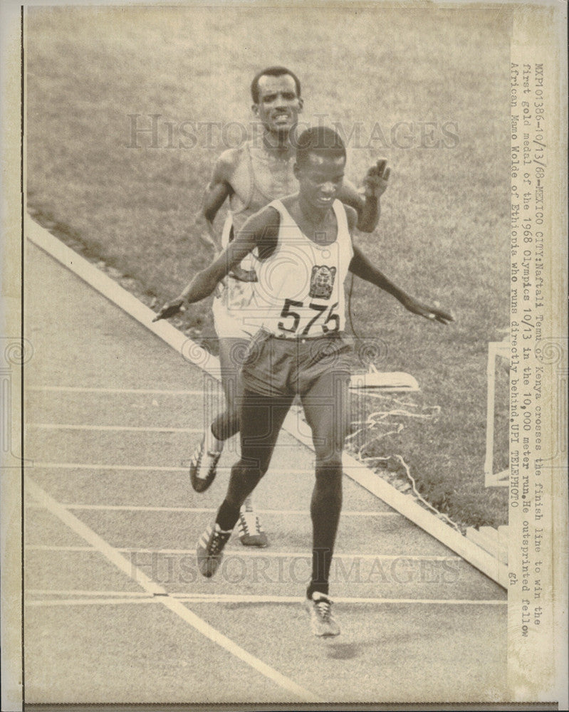 1968 Press Photo Naftali Temu of Kenya wins gold in Mexico Olympics 10000meters - Historic Images