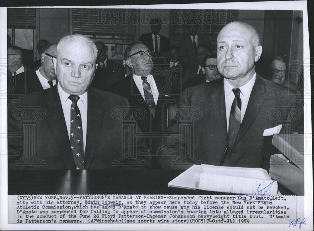 1959 Press Photo Cus D&#39;amato attorney edwin Schweig - Historic Images