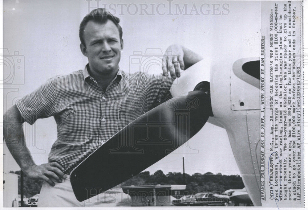 1963 Press Photo fred Lorenzen stock car racing - Historic Images