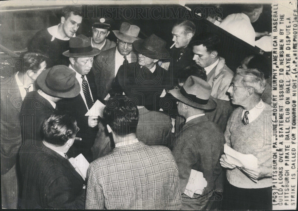 1946 Press Photo Robert Murphy.  American Baseball Guild, calls for strike. - Historic Images