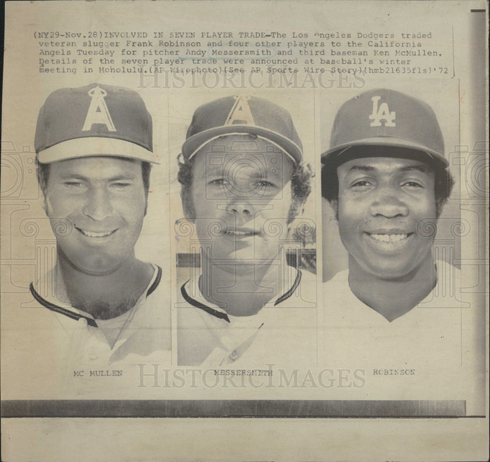 1972 Press Photo McMullen,Messersmith,Robinson traded to LA Dodgers - Historic Images