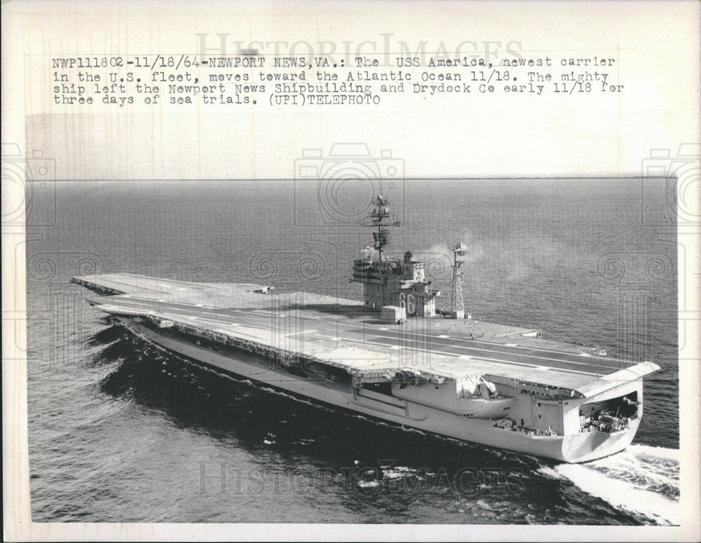 1964 Press Photo  The USS America newest carrier of the fleet - Historic Images