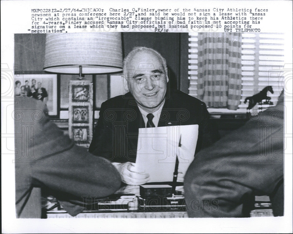 1964 Press Photo Charles O Finley,owner of the Kansas City Athletics - Historic Images