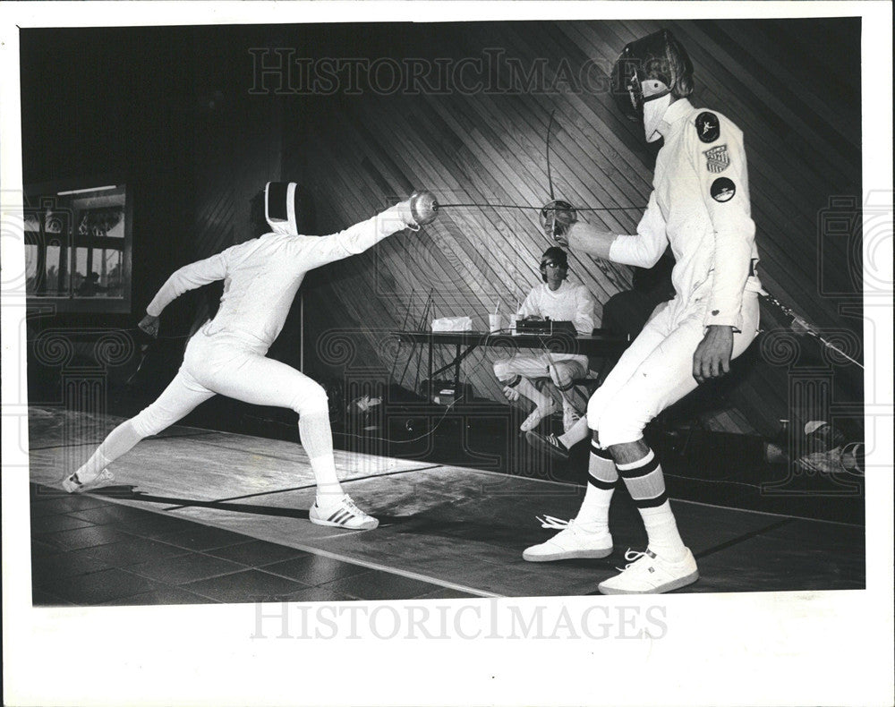 1979 Press Photo Two Competitors in Gasparillo Fencing Tournament Clearwater FL - Historic Images