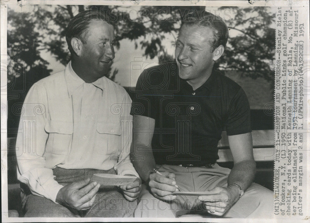 1951 Press Photo Stanley Bielat, left, Kenneith Lanning, right, at National - Historic Images