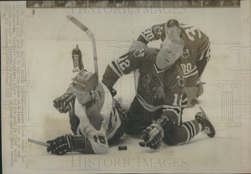 1967 Press Photo Chicago Black Hawks Pat Stapleton Bob Rousseau Montreal Canada - Historic Images