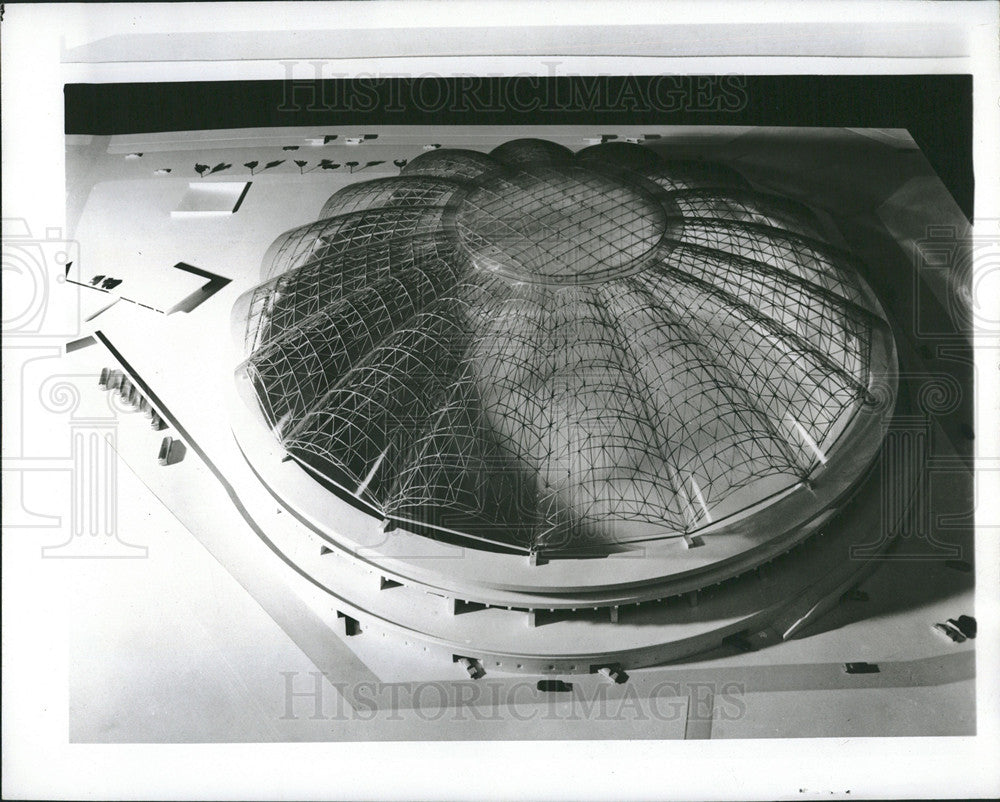 1959 Press Photo Model Of New Stadium Suburban Tokyo Shotaro Shoriki Yomiuri - Historic Images