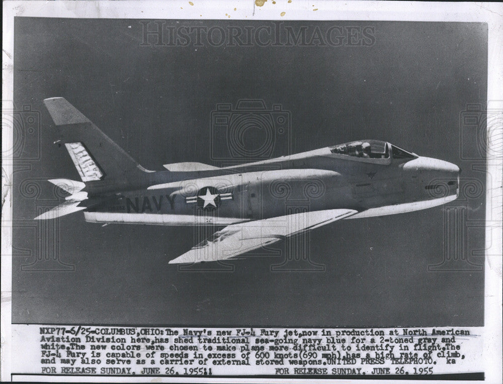 1955 Press Photo navy fj-4 jet - Historic Images