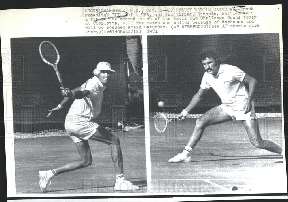 1971 Press Photo of Frank Froehlinh III and Ion Tiriac at Davis Cup Challenge - Historic Images