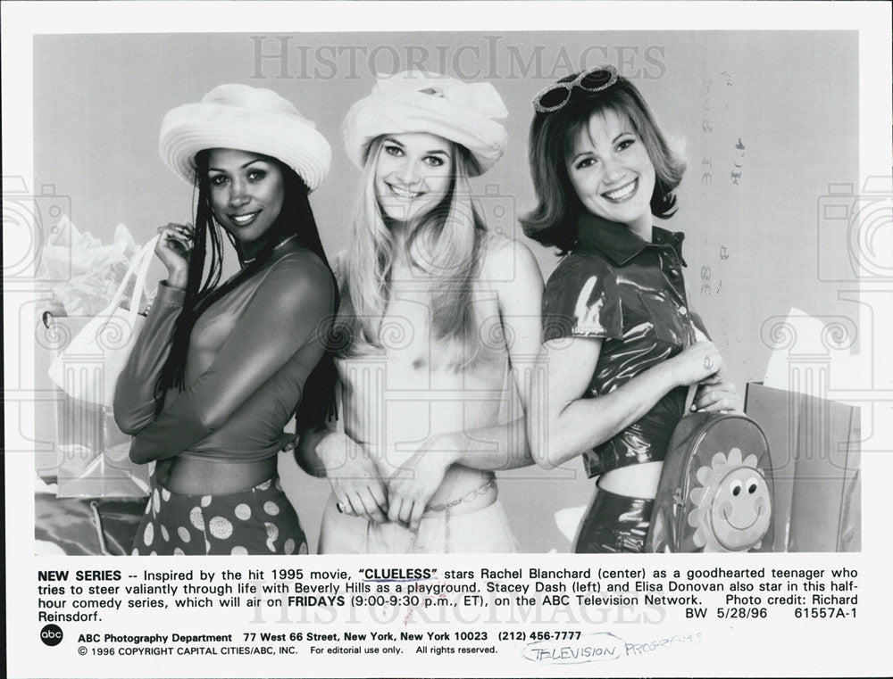 1996 Press Photo Rachel Blanchard, center, Stacey Dash, left, &amp; Elisa Donovan - Historic Images