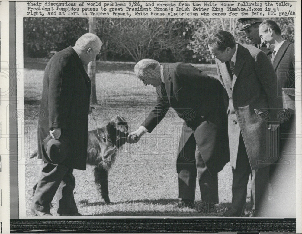 1970 Press Photo President Nixon, his dog, Trophes Bryant, &amp; President Pompidou. - Historic Images