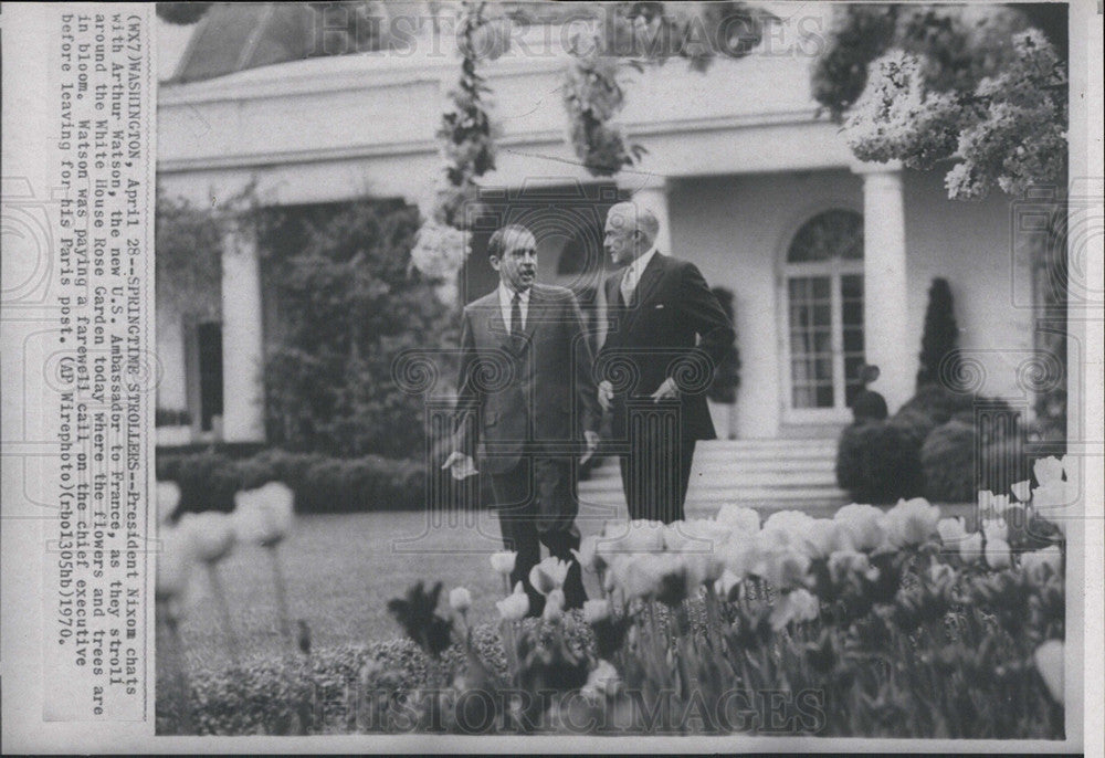 1970 Press Photo President Nixon and Arthur Watson US Amb to France , White House - Historic Images