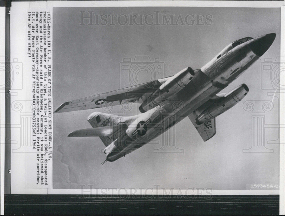 1964 Press Photo Navy RB66 recon bomber type shot down in East Germany - Historic Images