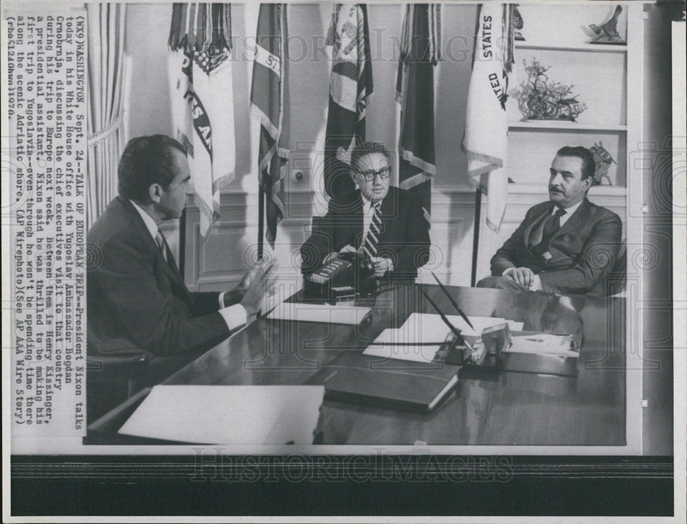 1970 Press Photo President Nixon, Henry Kissinger &amp; Bogdan
Crnobrnja, - Historic Images