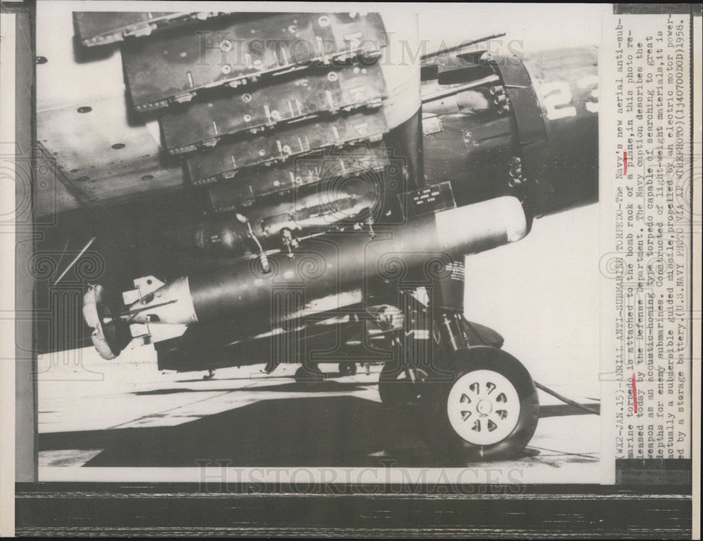 1958 Press Photo Navy&#39;s new anti-sub torpedo - Historic Images