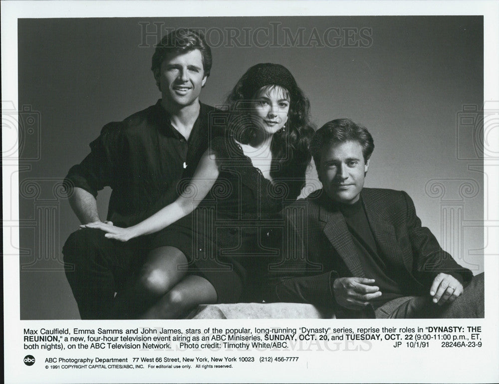 1991 Press Photo Max Caulfield,Emma Samms,John James on &quot;Dynasty&quot; - Historic Images