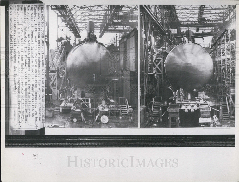 1963 Press Photo New American nuclear subs by General Dynamics Elec Boat Div - Historic Images
