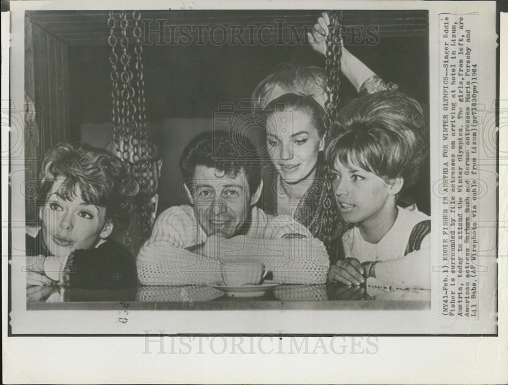 1964 Press Photo Singer Eddie FIsher,Barb Rush,Maria Perschy,Lil Baba - Historic Images