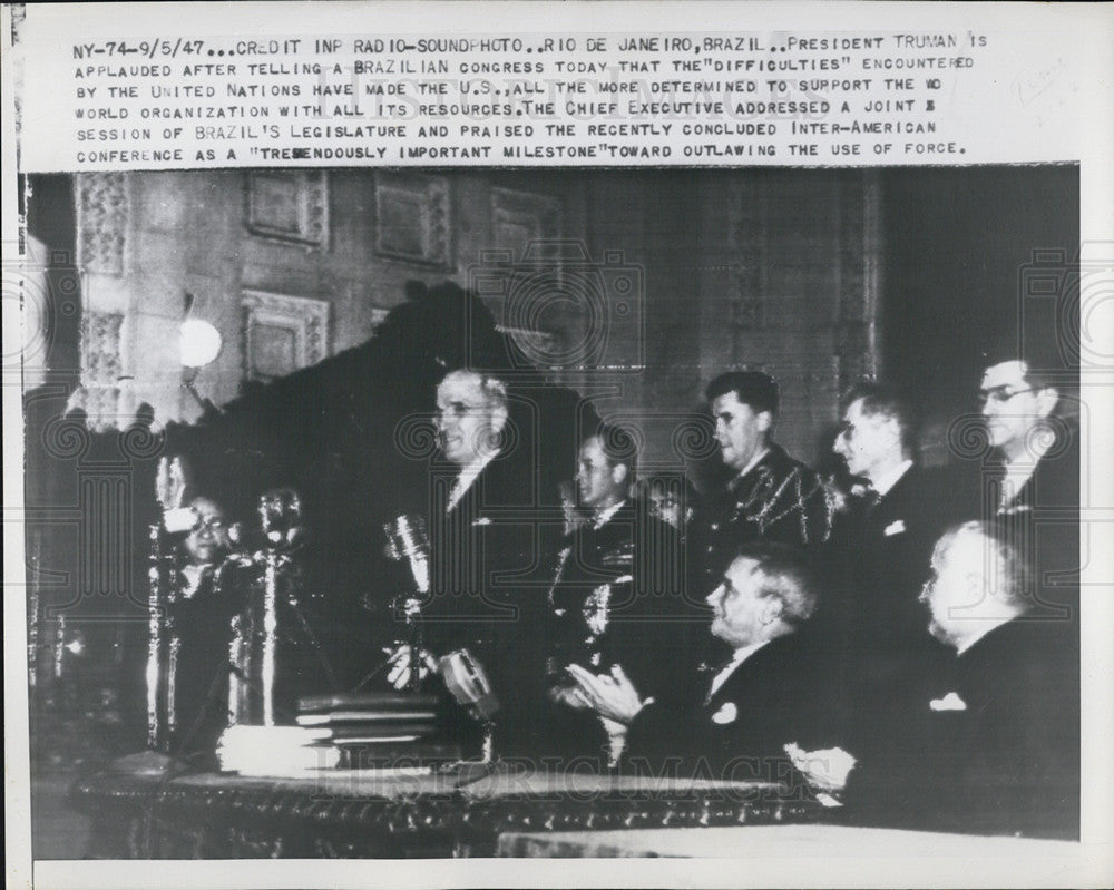 1947 Press Photo President Harry Truman; Brazilian Congress; Rio de Janeiro - Historic Images