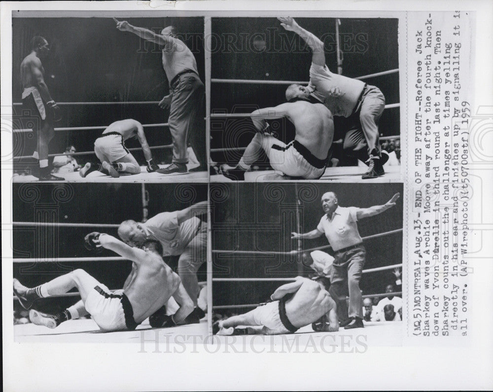 1959 Press Photo of Archie Moore vs Yvon Durelle in title bout in Montreal - Historic Images