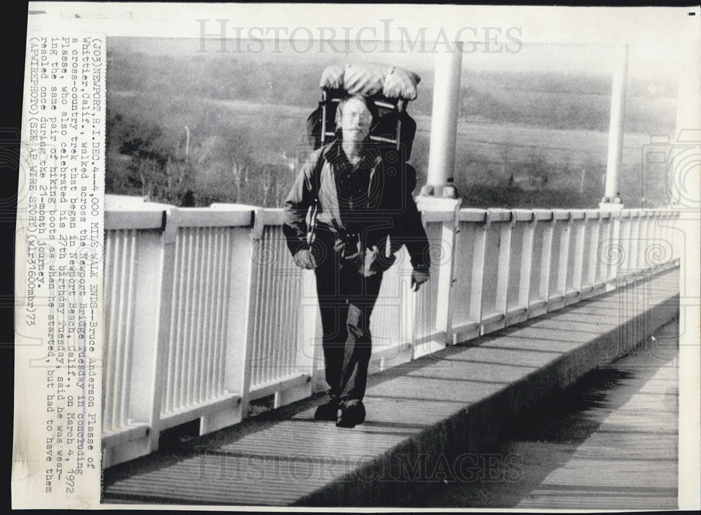 1973 Press Photo of Bruce Anderson Plasse ends cross-country trek in Rhode Is. - Historic Images