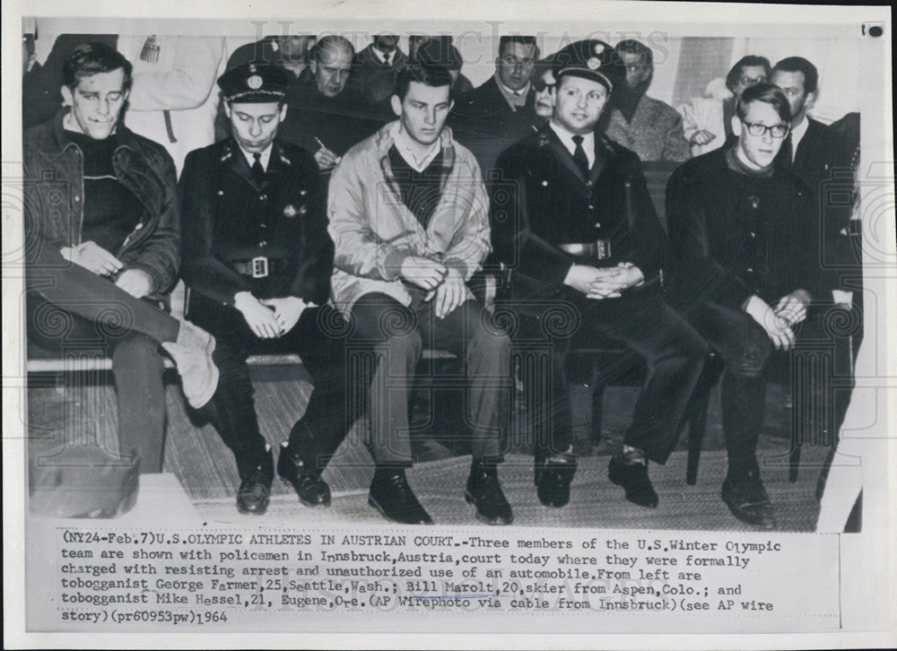 1964 Press Photo Olympic athletes in Ausdtrian court,resist arrest and driving - Historic Images