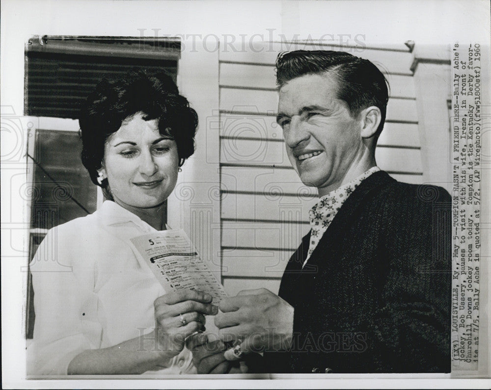 1960 Press Photo Bob Uasery,k jockey with his wife, Irene, Kentucky Derby - Historic Images