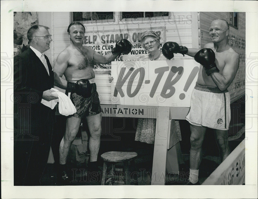 1966 Press Photo Tony Zale Max Marek Middleweights KO TB Drive Tuberculosis - Historic Images