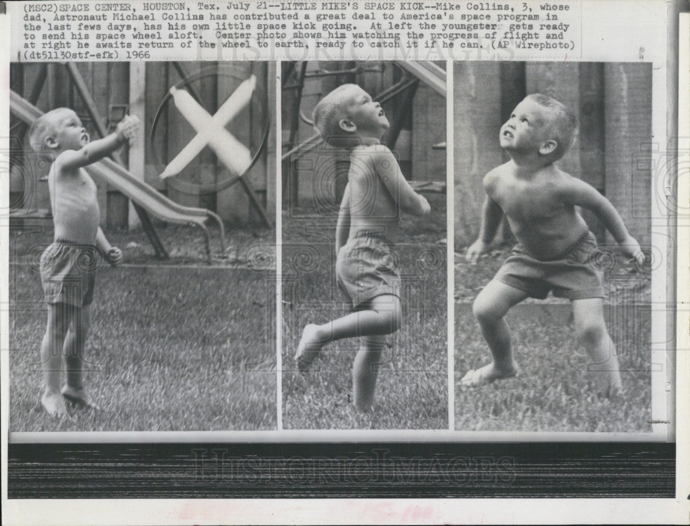 1966 Press Photo Astronaut Michael Collins Son Mike Plays With Space Wheel - Historic Images