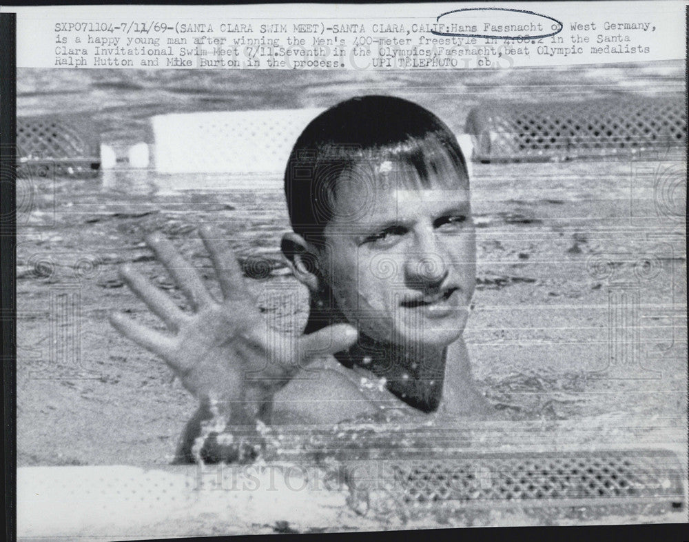 1969 Press Photo of West Germany&#39;s Hans Fassnacht, winner of 400 m freestyle - Historic Images