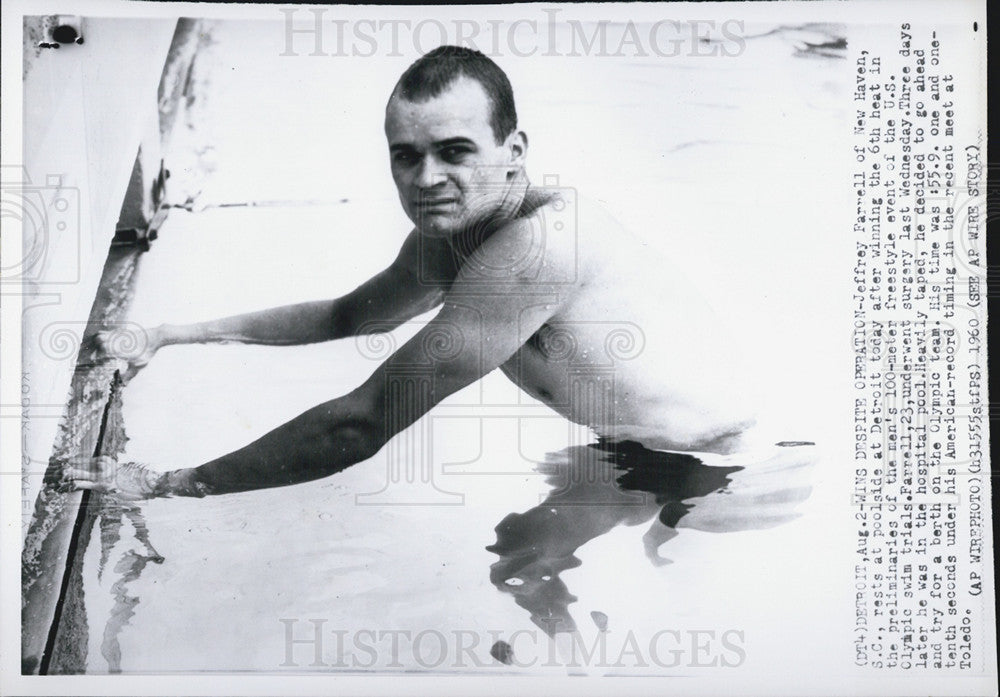 1960 Press Photo Jeffrey Farrell Wins Mens 100 Meter Freestyle US Olympic Trials - Historic Images