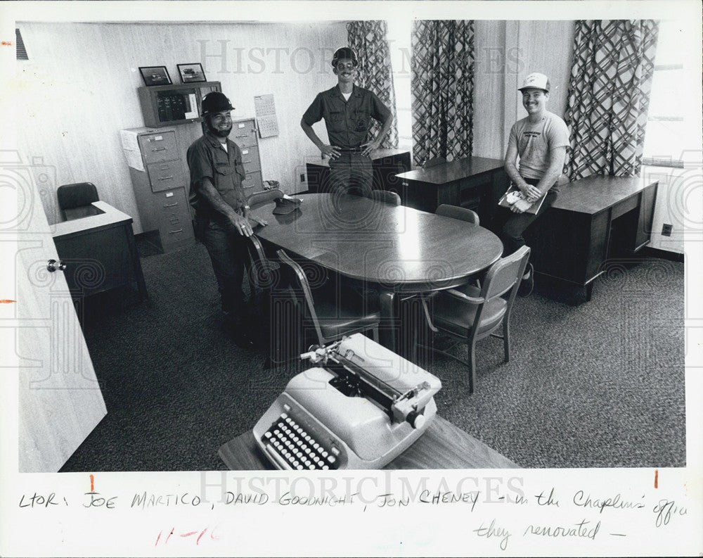 1984 Press Photo Seabees Joe Martico, David Goodnight &amp; John Cheney - Historic Images